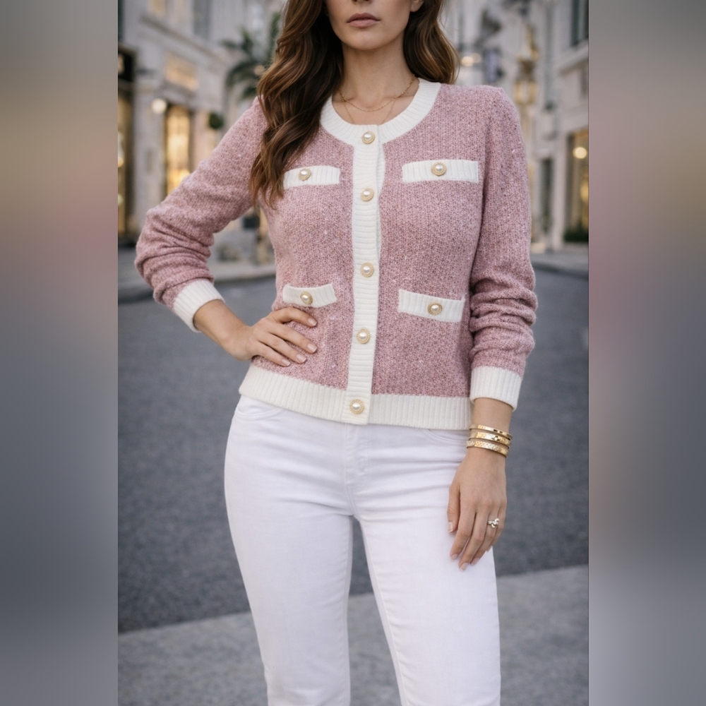 Pink Pearl Button Cardigan Coquette Preppy Old Money Knit Sweater - Picture 12 of 12